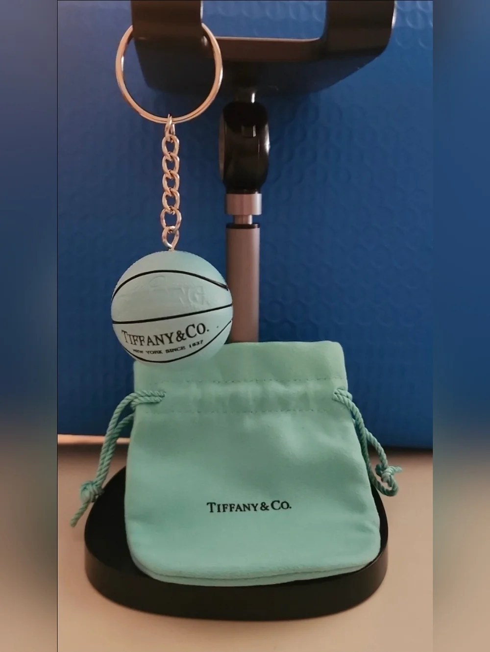 Teal Blue Tiffany Basketball Spalding Keychain With Pouch